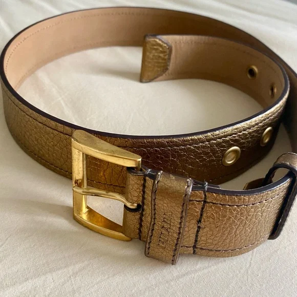 Prada | Accessories | Prada Gold Leather Metallic Belt Size  display picture 3